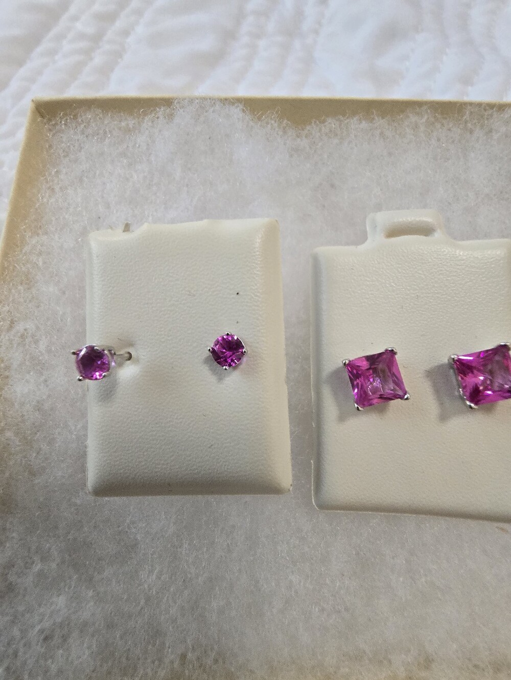 2 Pairs. Pink Sapphire 925 Sterling Silver Stud Earrings -